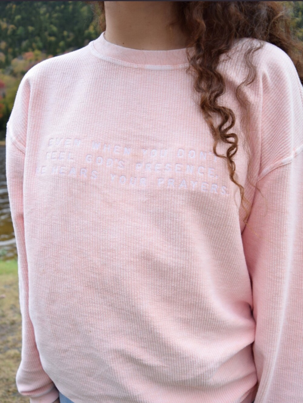 Embroidered Slightly Crooked Font Christian Themed Pink Crewneck Sweater New
